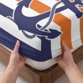 thumbnail image 3 of Queen Size Fitted Sheet Set - Anchor Orange 3 Piece Bedding Sets 16" Deep Pocket Fitted Sheet with 2 Pillowcases, Modern Navy Blue White Striped Nautical Brushed Microfiber Hotel Luxury Bed Sheets, 3 of 9