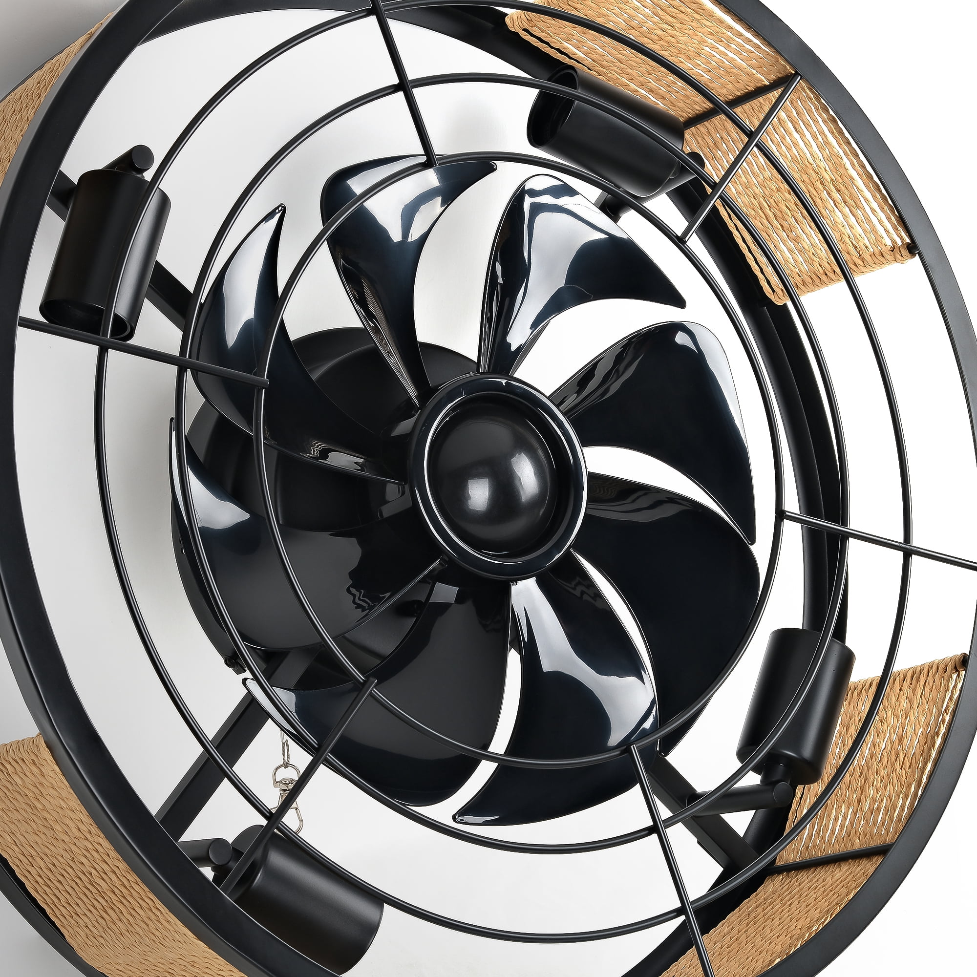 Ltmate 20 in. Indoor Black 100-240 V with Remote Control Rattan Cage Ceiling Fan with Light