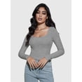 thumbnail image 6 of Women Crew Neck Knitted Crop Shirt Long Sleeve Low Cut Basic Solid Tee Sexy Cutout Blouse Top Streetwear, 6 of 6