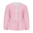 thumbnail image 4 of LEBONYARD Womens Shirts Long Sleeve,Long Sleeve T-Shirt for Women Tops Winter & Fall,Women's Long Sleeved Striped Regular Casual Drawstring Shirt With Bubble Sleeve Top Pink M, 4 of 6