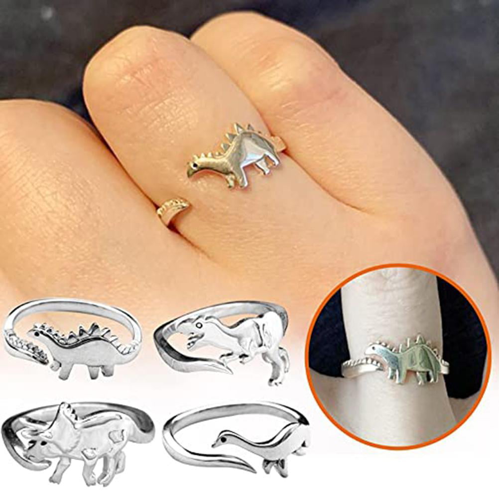 FNHC Dinosaur Silver Band Ring Adjustable Love Gift Dainty Women Men Jewelry 