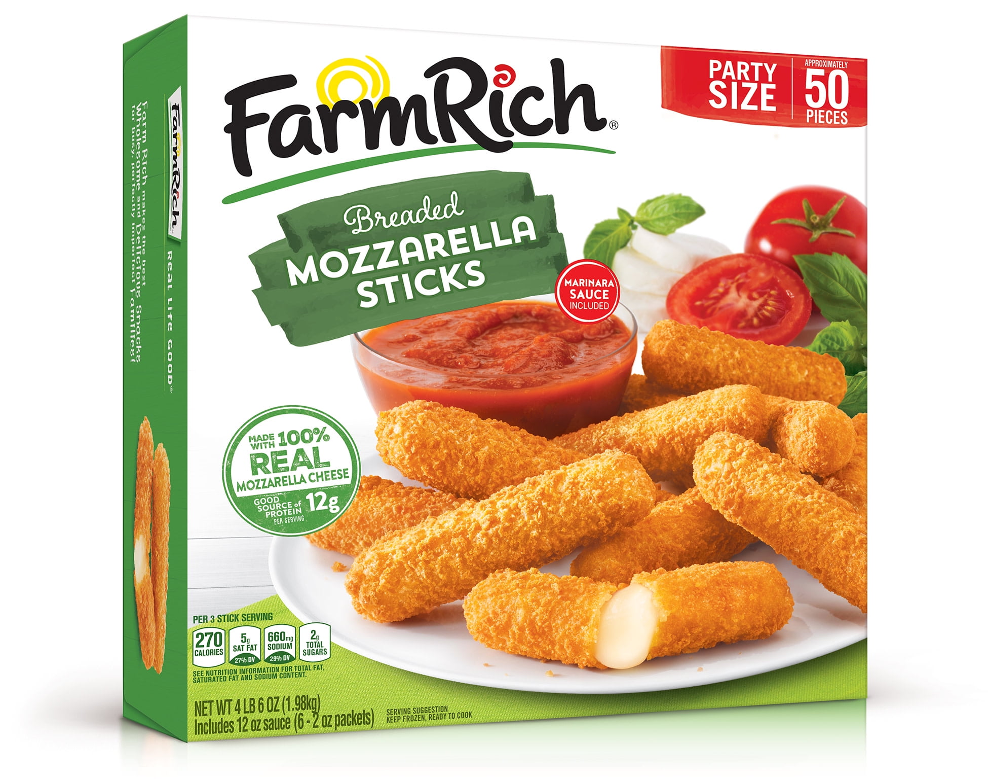 Farm Rich Breaded Mozzarella Cheese Sticks High Protein Snack Frozen