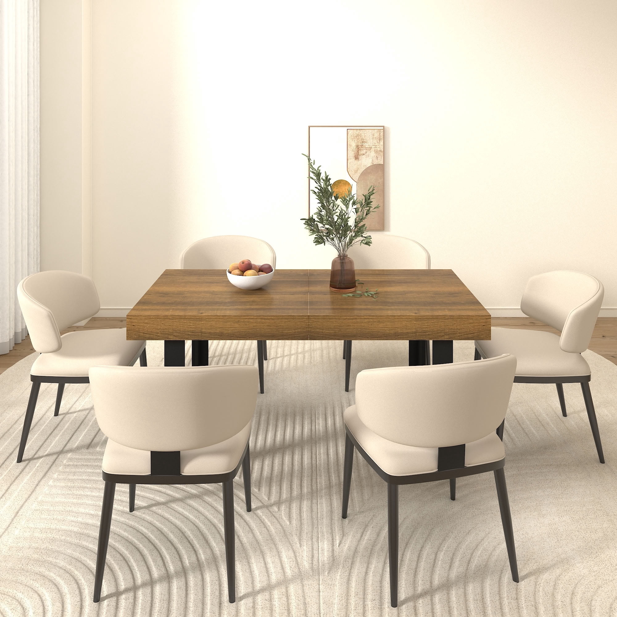 MAYEERTY Extendable Rectangular Dining Table for 6-10 People, Expandable Wood Kitchen Table with Hidden Storage Extension Leaf, for Home Apartment