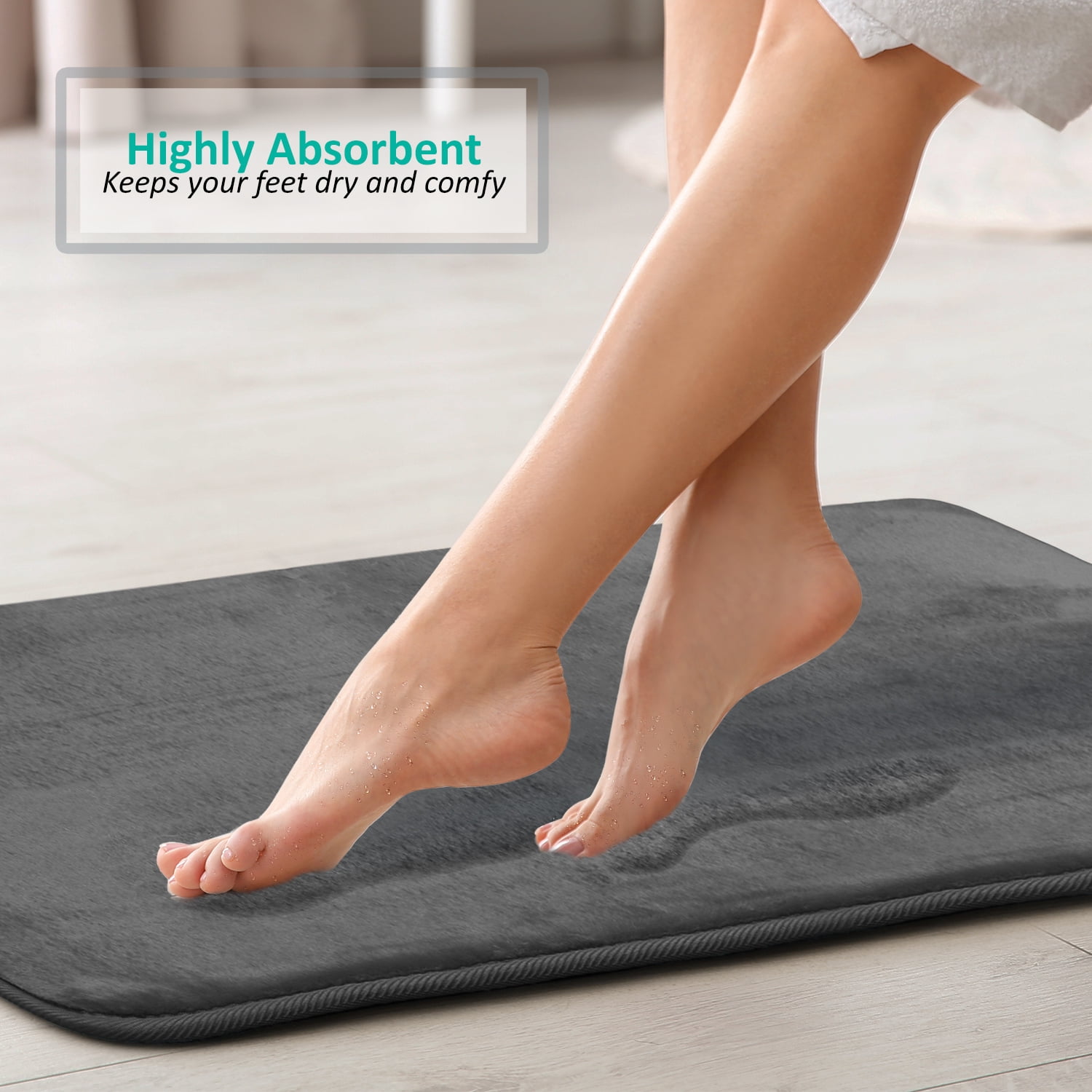 2 Piece Premium Memory Foam Bathroom Mat Set - Absorbent Luxury Plush Non Slip Carpet for Tub Shower & Bath Room, Soft Floor Mats, Machine Washable - Set of 2 17x24 Inch Bath Rugs, Gray