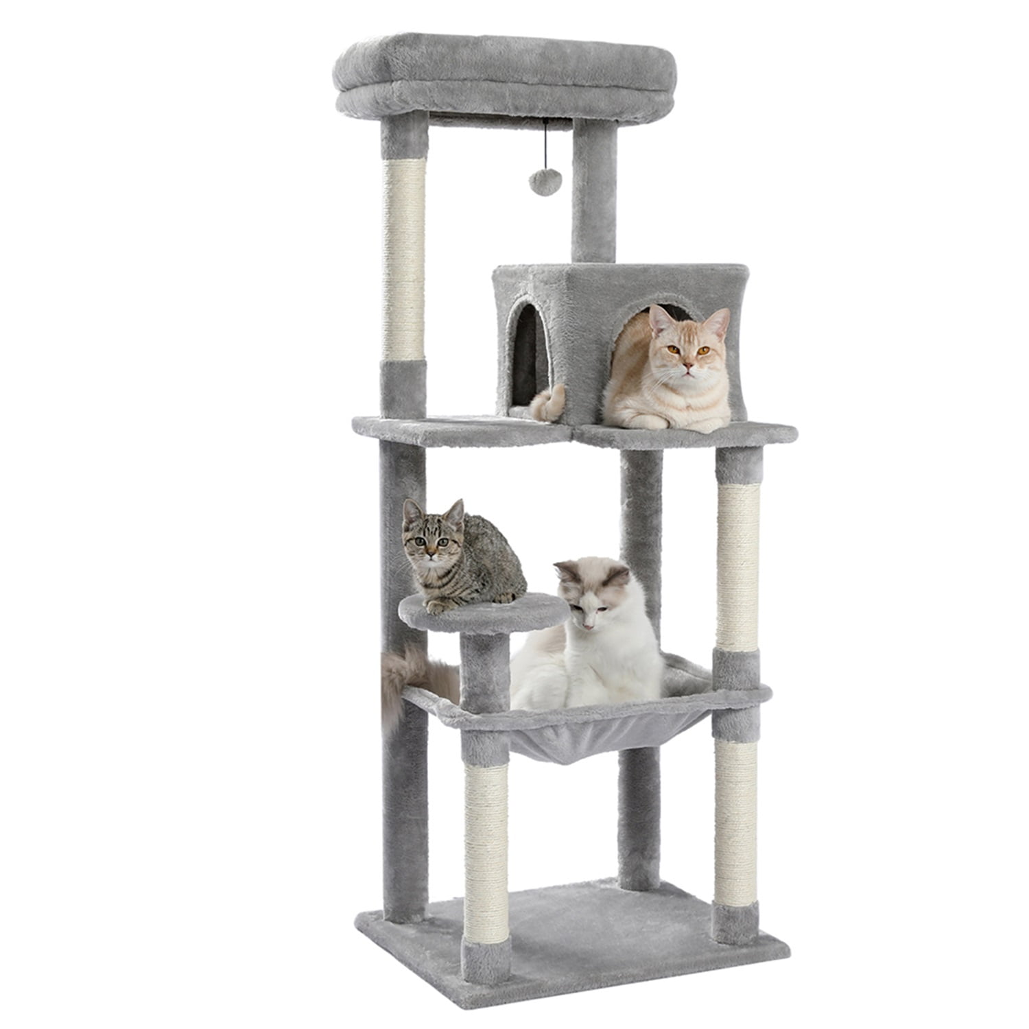 Pefilos 56" Wooden Cat Tower House for Large Cats Cat Tree for Indoor Cats with Cozy Cat Condo, Super Large Hammock and Plush Perches, Gray Pefilos 56" Wooden Cat Tower House for Large Cats Cat Tree for Indoor Cats with Cozy Cat Condo, Super Large Hammock and Plush Perches, Gray