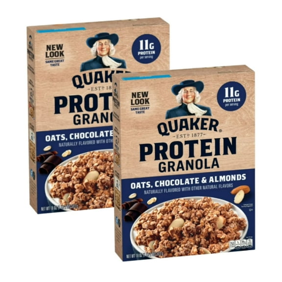 (2 Pack) Quaker Protein Granola Oats Chocolate & Almonds, 18 oz