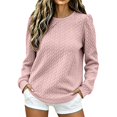 thumbnail image 2 of Crewneck Sweatshirts Women Puff Sleeve Twist Texture Knit Tops Long Sleeve Gym Loose Fit Plain Lounge Daily Shirts Hiking Clothes Fall Fashion 2026 Game Day Outfits Cute Fitness Clothing Sweatshirts, 2 of 4