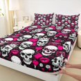 thumbnail image 4 of Homewish Spooky Halloween Skull Queen Sheets,Crown Heart Queen Sheet Sets,Pink White,4-Piece,1 Flat Sheet, 1 Fitted Sheet and 2 Pillowcases, 4 of 6