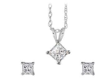 Princess Cut Diamond Pendant Earrings 
