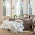 thumbnail image 3 of Bedding Sheet Set Washed Cotton Linen Like Textu Breathable Durable Soft Comfy (Dark Orange Queen), 3 of 6