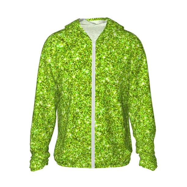 Fotbe Lime green glitter Chaqueta con Protección Solar UPF 50+ para Hombre y Mujer, Camisa con Capucha y Bolsillos-X-Large