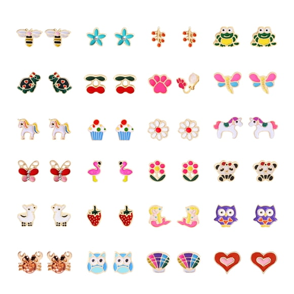 MasteelfCA 24 Pairs Cartoon Ear Cuffs Non-piercing Earring Clip On Ear Jewelry Set for Women