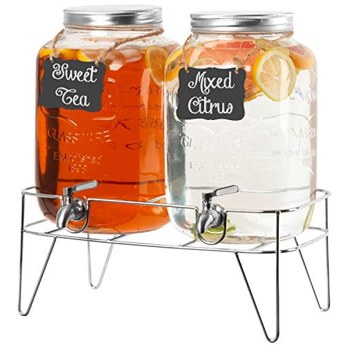 2 Pack of Outdoor Glass Beverage Dispensers with Sturdy Metal Bases