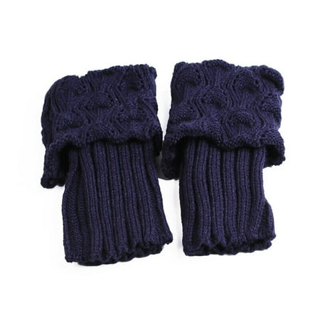 

Ladies Short Leg Warmers Crochet Cuffs Ankle Toppers Knitted Trim Boot Socks(navy blue)