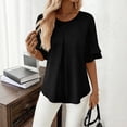 thumbnail image 2 of Gbobgt Women's Blouses Half Sleeve Crew Neck Casual Lightweight Summer Tops for Daily Office And Vacation Outfits Black L, 2 of 6