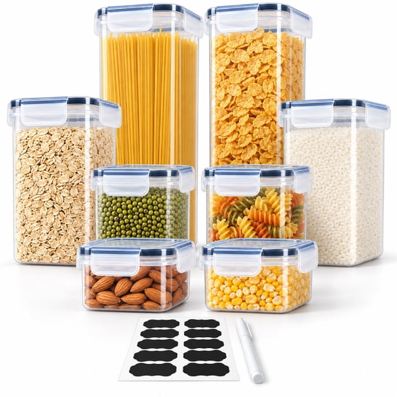 Storvive 8 Pack Cereal Storage Containers, Airtight Food Storage Containers with Lids, 0.8L-2.8L BPA-Free Pantry Organizer Set with Labels & Marker