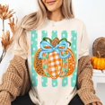 thumbnail image 4 of Coquette Pumpkin Bow Fall T-Shirt, Cute Pumpkin Graphic Tee, Comfort Colors Autumn Shirt, Retro Thanksgiving Halloween Apparel Gift for Her - Ivory, S, 4 of 5