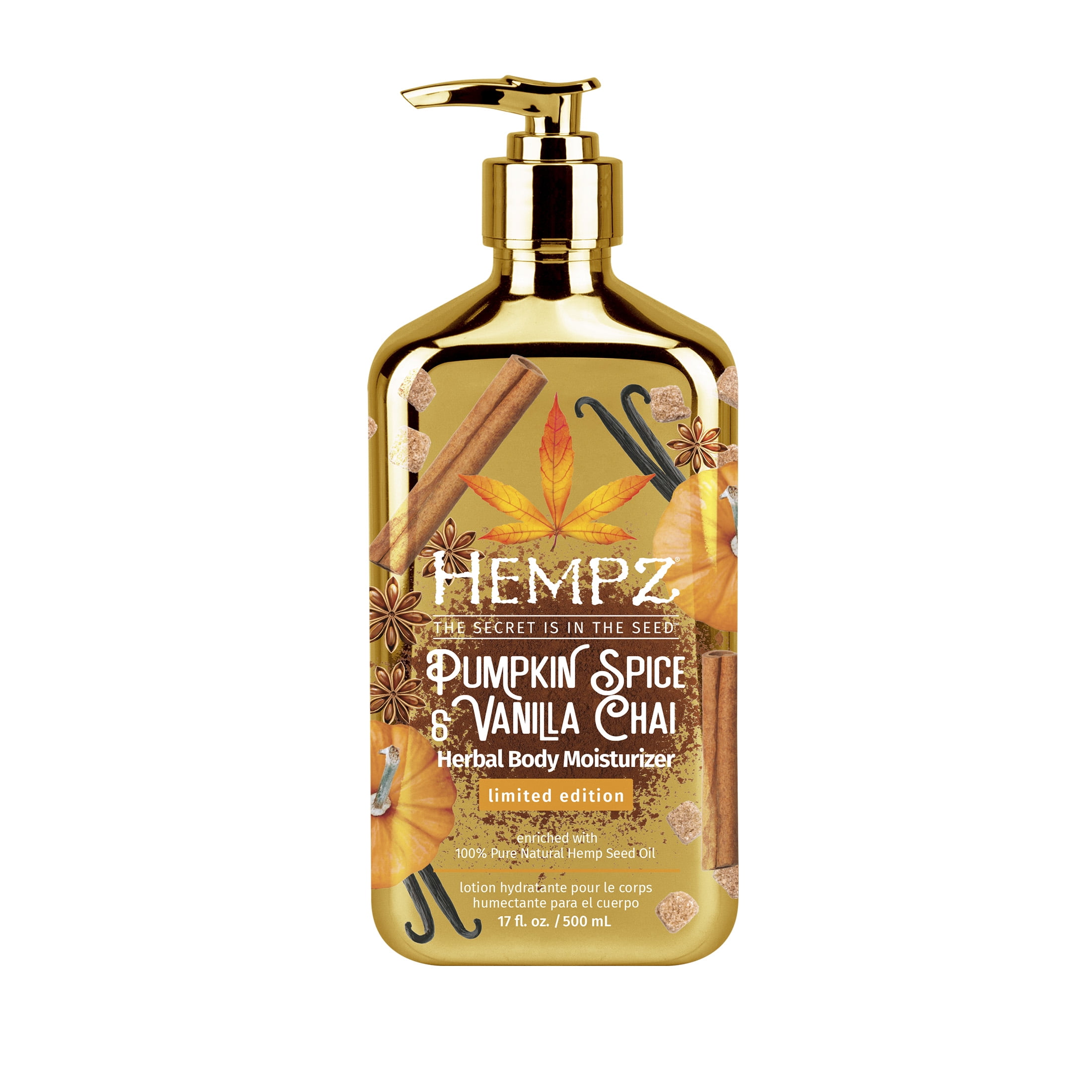 Hempz Herbal Body Moisturizer Cream for Dry Skin, Pumpkin Spice & Vanilla Chai, 17 fl oz
