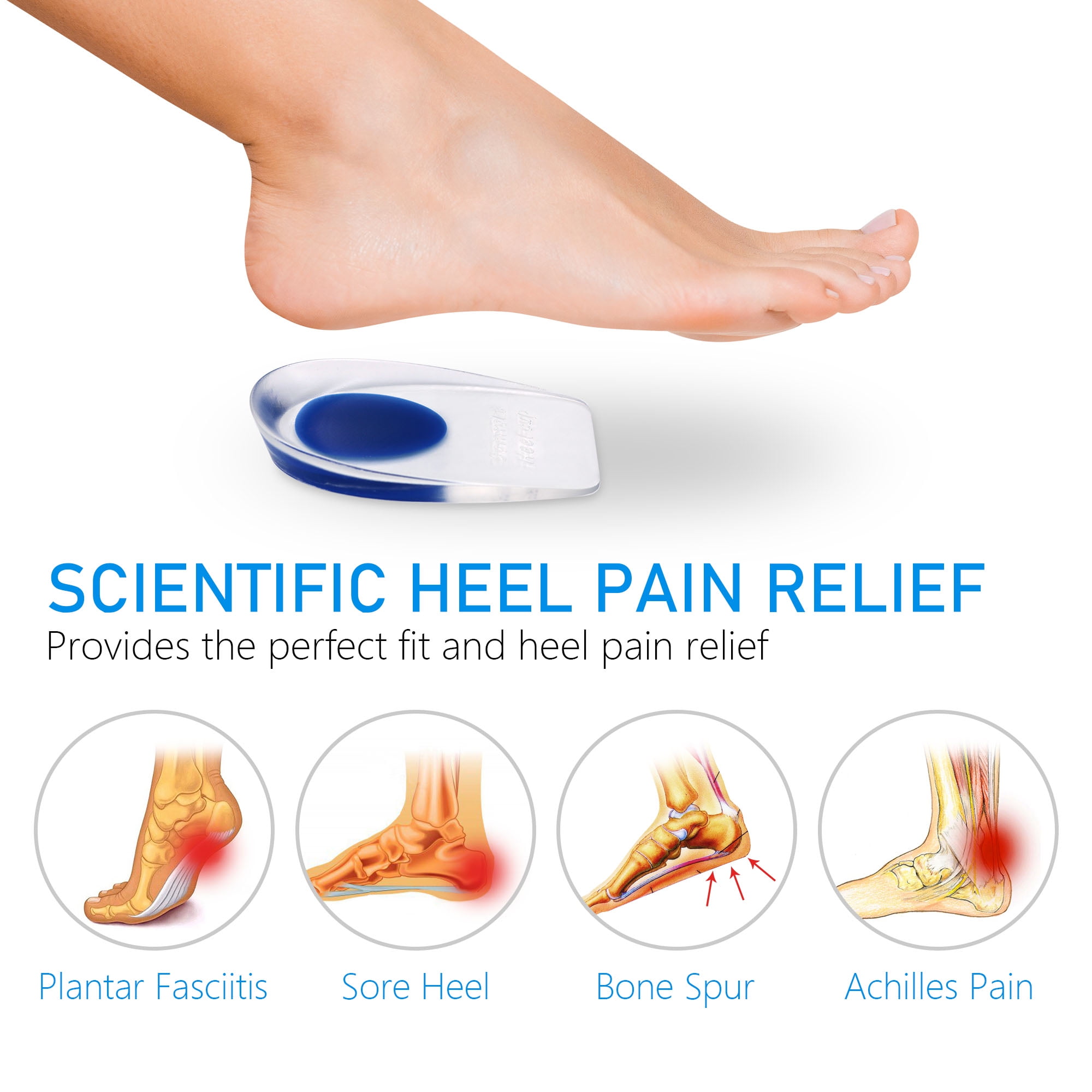 Details about   Gel Heel Support Pad Height Shoe Cushion Orthotic Insole Plantar Care Inserts LP