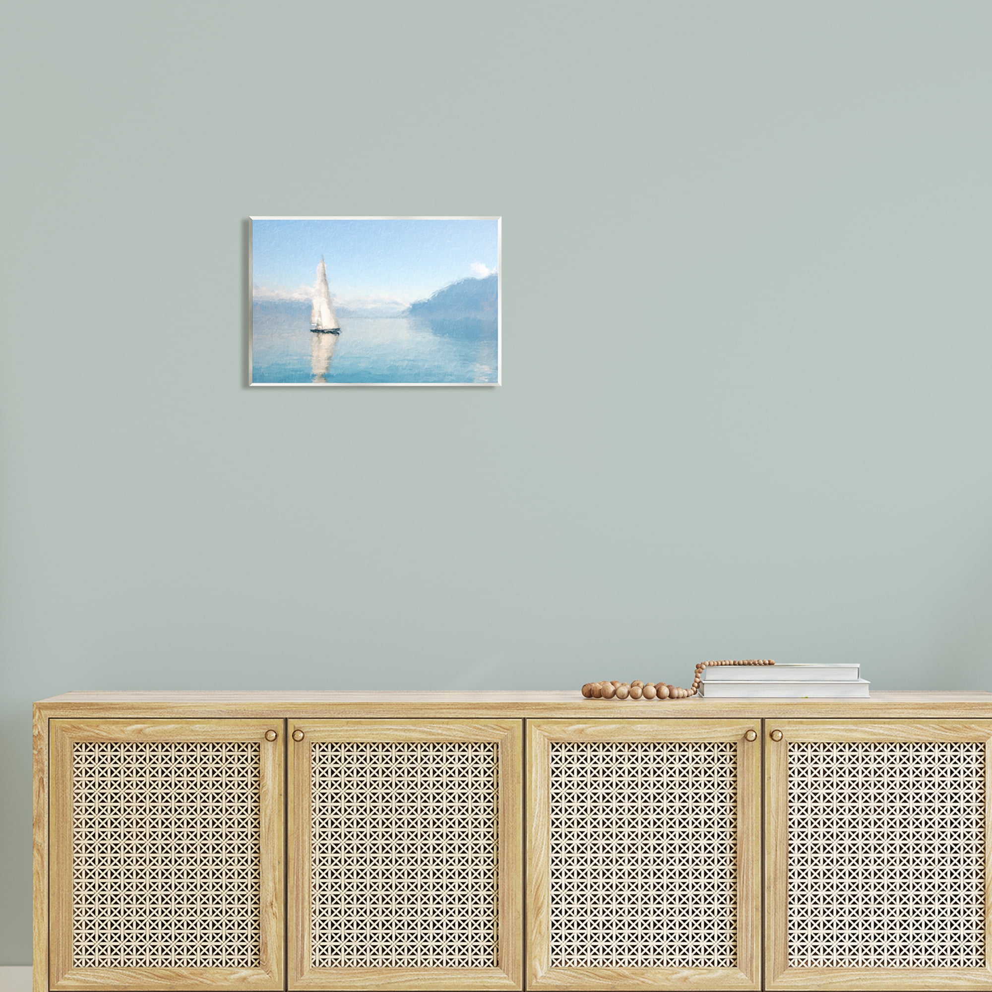 Stupell Blue Ocean Sailboat Sea Reflection Landscape Painting Wall Plaque Unframed Art Print Wall Art