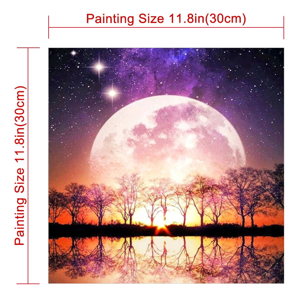 Ueasy Diamond Art Painting Kits, Moon Diamond DIY Painting Kits for Adults Beginner 5D Full Drill Crystal Diamond Art Painting Set Moon by Beach Scene Craft for Home Wall Decor 11.8 x 11.8