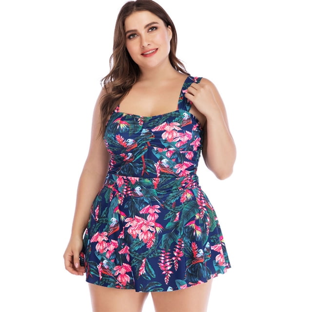 Beadeez Maillot de Bain Grande Taille pour Femmes Imprimé Floral Tankini Deux Pièces Robe de Bain M-5TG