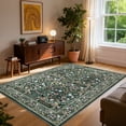 thumbnail image 4 of FairOnly 5'x7'Retro Floral Printed Machine Washable Area Rug Ultra-Thin Low Pile Stain & Pet Friendly Non Slip Indoor Rug for Living Room Bedroom Kitchen Dining,Dark Green, 4 of 7