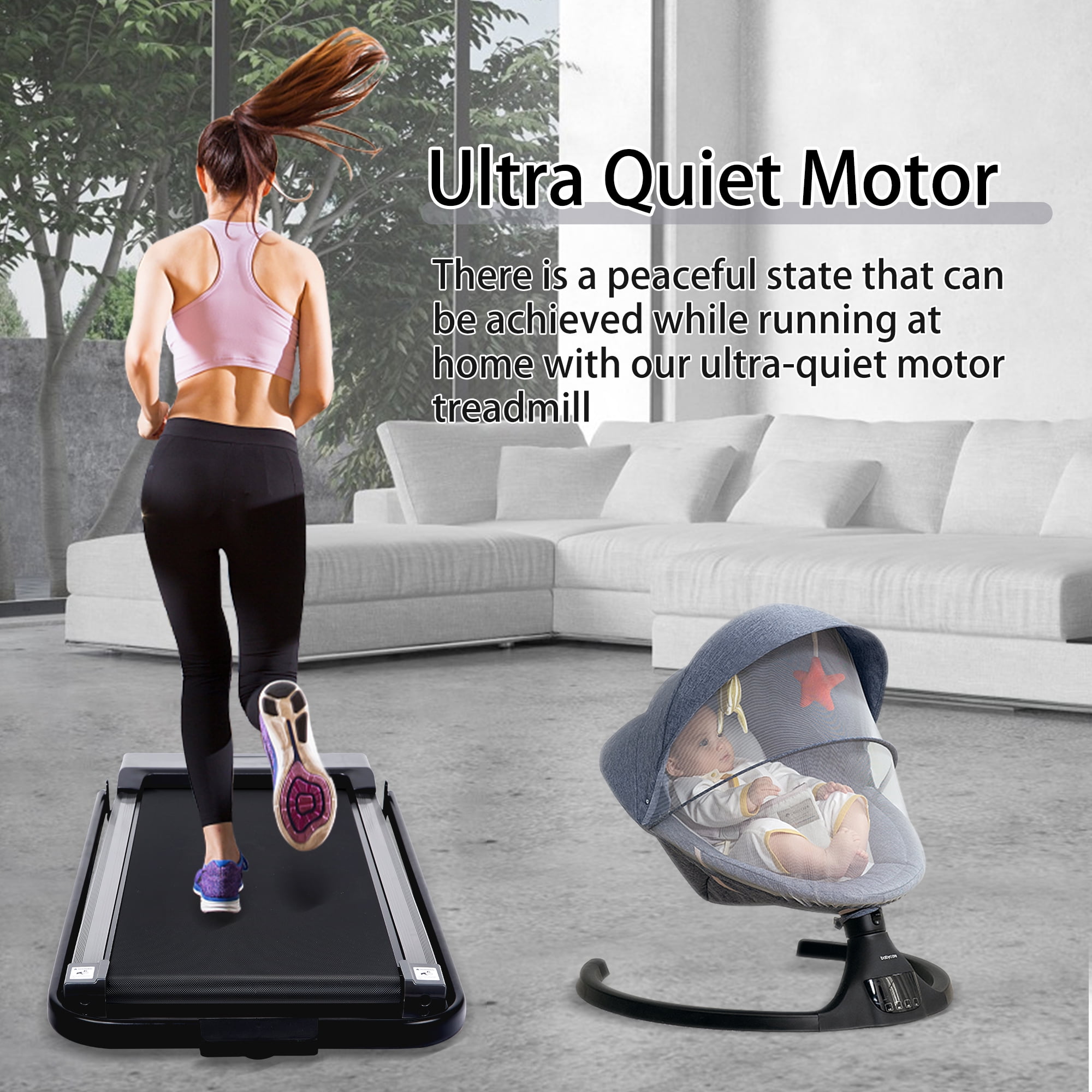 BITOUSHI 2 in 1 Folding Treadmill 3.0HP Under Desk Electric Treadmill Installation-Free with Remote Control APP Control and LED Display, Walking Jogging for Home Office - Grey