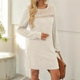 thumbnail image 3 of Arnsht Womens Long Sleeve Dresses Casual Fall Sweater Dress Work Winter Fashion Crew Neck Lace Dress Mini Dressy Clothes Beige S, 3 of 8