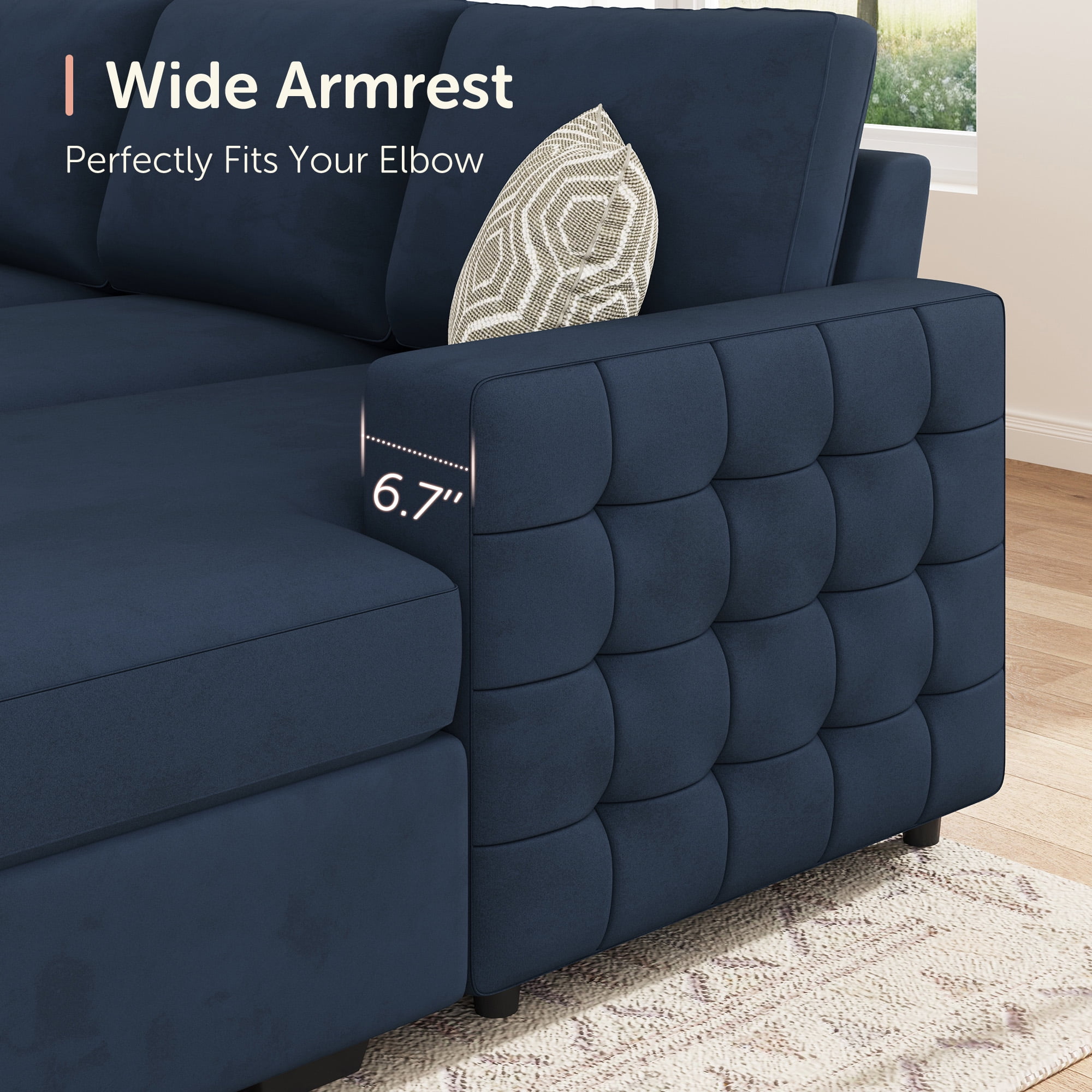Marrber Modular Sectional  Pull-Out Sofa Bed  with Storage Velvet U-Shaped Convertible Sleeper Sofa for Living Room, Blue