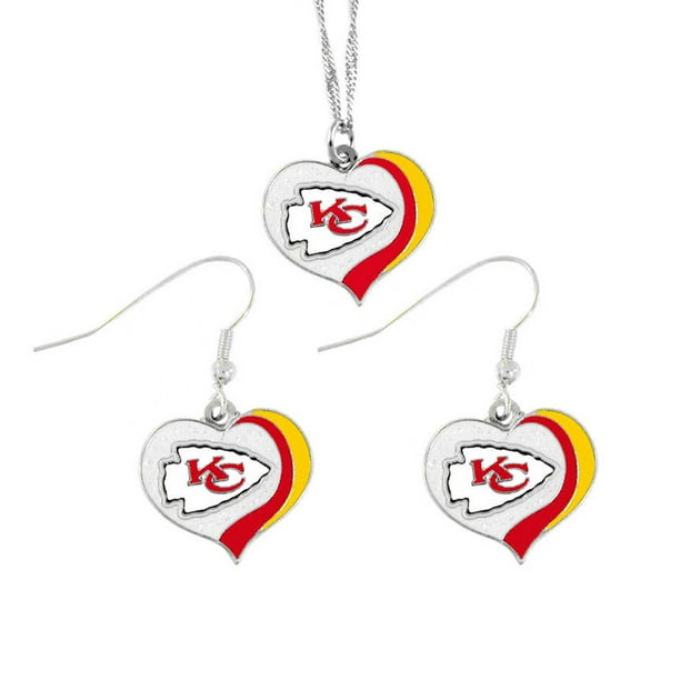 NFL Kansas City Chiefs Sport Équipe Logo Paillettes Coeur Collier et Boucle d'Oreille Ensemble Charme Cadeau