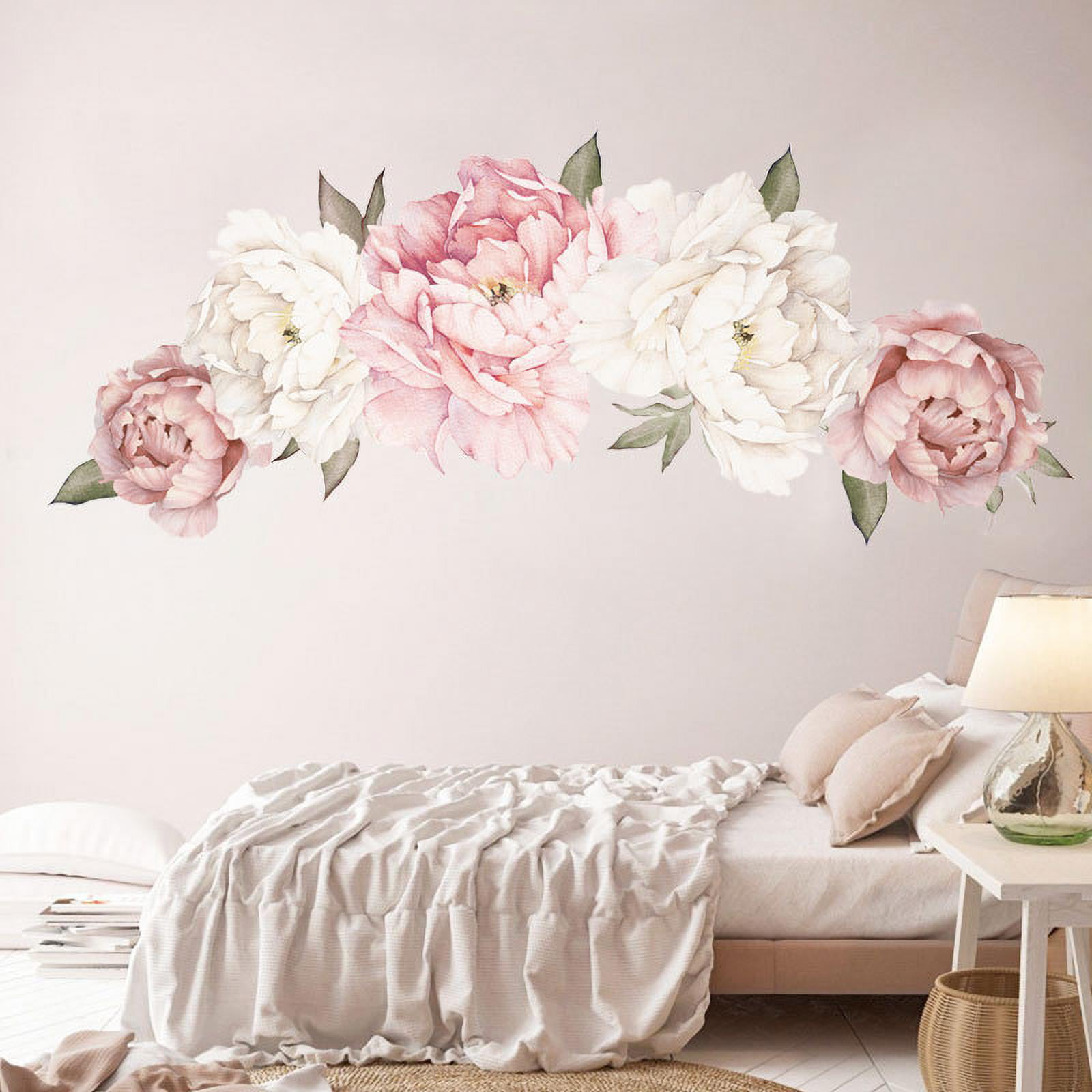 Pink Peony Flower Wall Stickers Baby Living Room Nursery Home Decor Mural Decal 