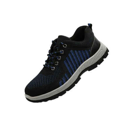 

Eloshman Women Men Safety Shoe Bresthable Working Sneaker Slip Resistant Work Boots Industrial Heavy Duty Steel Toe Shoes Puncture-proof Protection Ankle Boot Blue Black 9