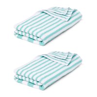 10 Poolside Beach Pool Towels Striped Jade & White 360 GSM 100% Cotton 30" x 70"