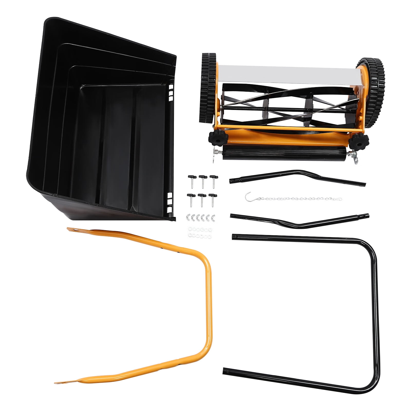 Aiqidi 16 inch Push Lawn Mower Adjustable Height Manual Push Reel Lawn Sweeper with 4 Blades Collection Bag for Yards Sidewalks Orange