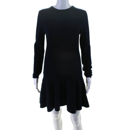 

Pre-owned|Ganni Womens Long Sleeve Ruffle Hem Sweater Dress Blue Wool Size Small