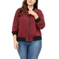 thumbnail image 1 of Agnes Orinda Women's Plus Size Contrast Trim Zipper Hip Length Bomber Jacket, 1 of 8