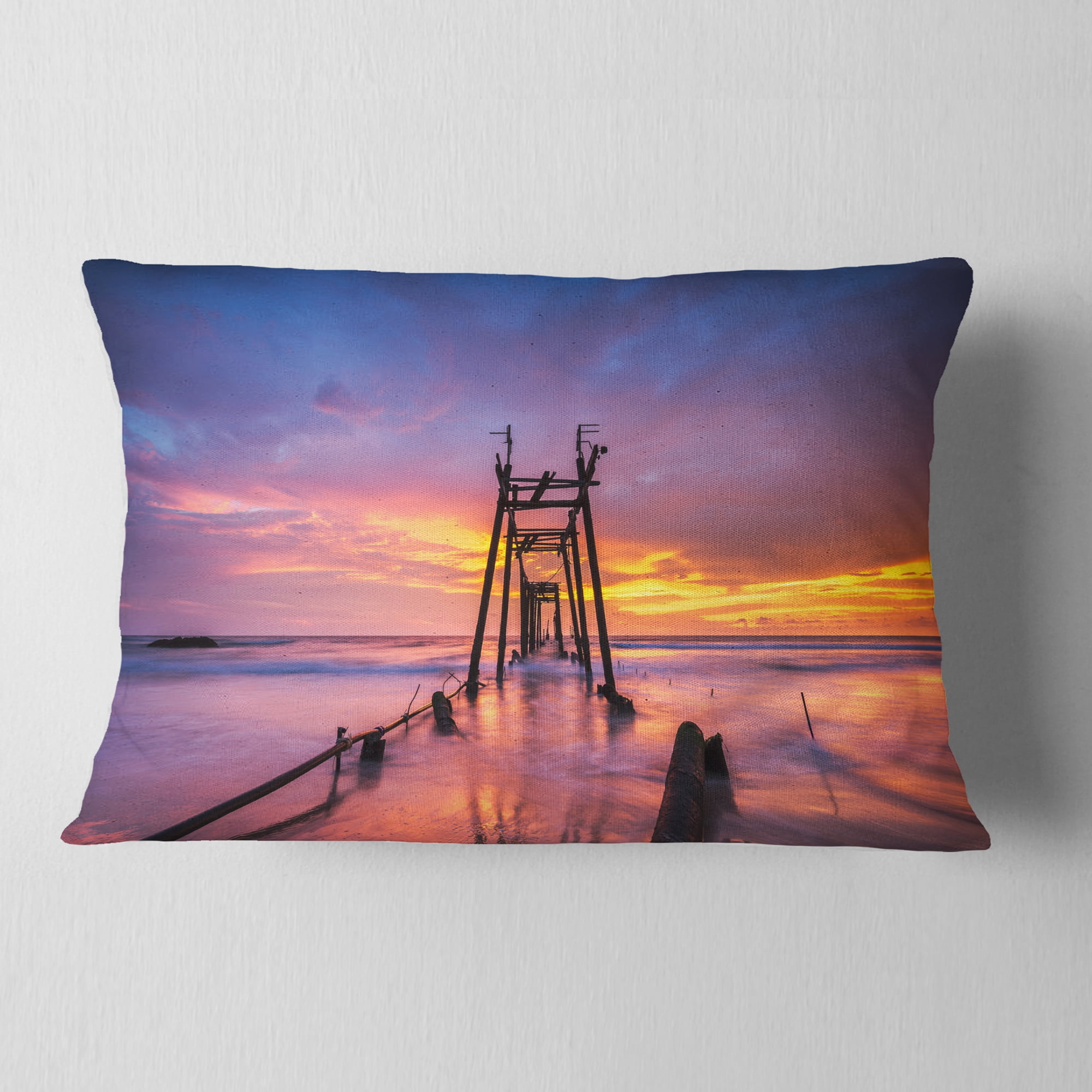Designart 12" x 20" Blue Polyester Throw Pillow