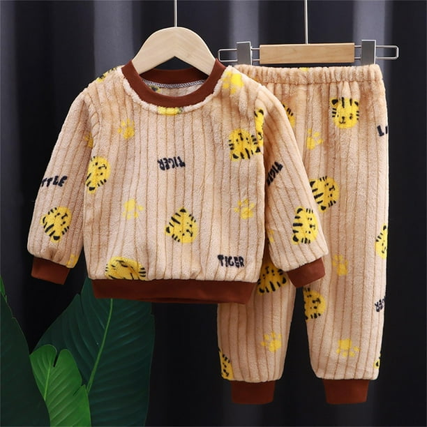 Gibobby Conjunto para bebe y nino Traje de franela para ninos ropa de casa para ninos traje de pantalones de manga larga calidos con animados para ninas Marron 10 11 Anos Walmart en linea