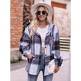 thumbnail image 6 of Women'S Hooded Long Sleeve Classic Plaid Shirt Button Casual Jacket Cardigan Woolen Coat with Side Pockets Black XL, 6 of 9