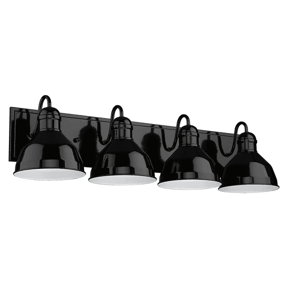 GIA Glossy Black 3-Light Barn Vanity Light, Industrial Modern Bathroom Wall Lighting, Wide Metal Shades
