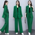 thumbnail image 6 of Quixlent 2 Pcs/Set Women Coat Pants Set Lapel Single Button Mid Length Cardigan Long Sleeve Jacket Wide Leg High Waist Straight Trousers Lady Formal Commute Outfit, 6 of 8