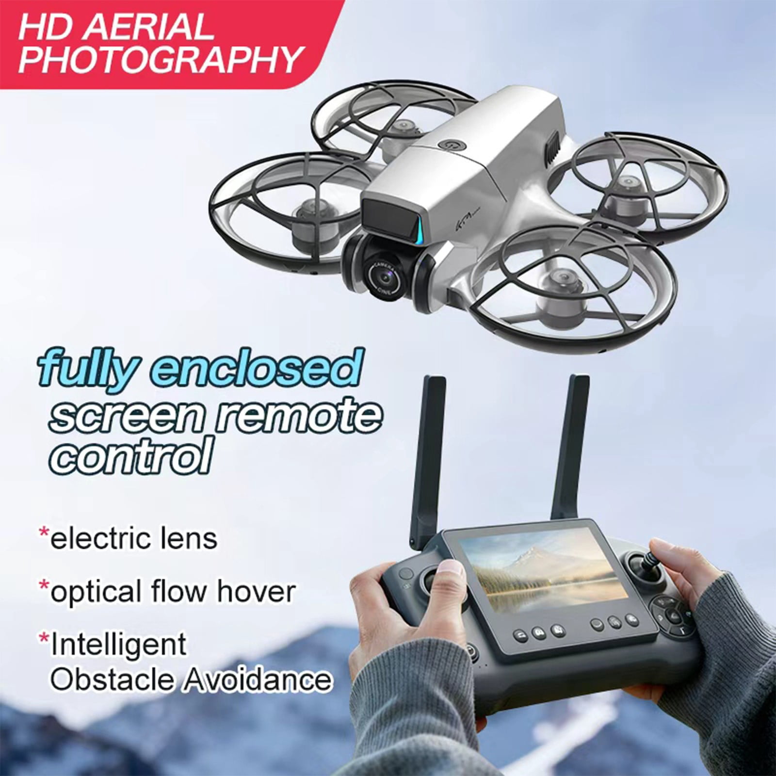 1080P Camera Brushless Motor Drone Toy,4.3 Inch Screen Display RC Quadcopter,High Stability Wind Resistant Flying Drone,HD Video Transmission Smart Aircraft Toy