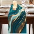 thumbnail image 3 of Teal Marble Table Runner, Modern Abstract Gold Fluid Art Washable Cotton Linen Table Runners 36 Inches Long, Dresser Scarf Runner for Nightstand/End Tables/Round Tables 13''x36'', 3 of 9