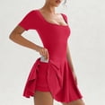 thumbnail image 5 of Conairie Tennis Dress for Womens Square Neck Athletic Jumpsuit Mini Dress Built in Shorts Sleeveless Backless Rompers Workout Summer Dress with Pockets Red S, 5 of 7