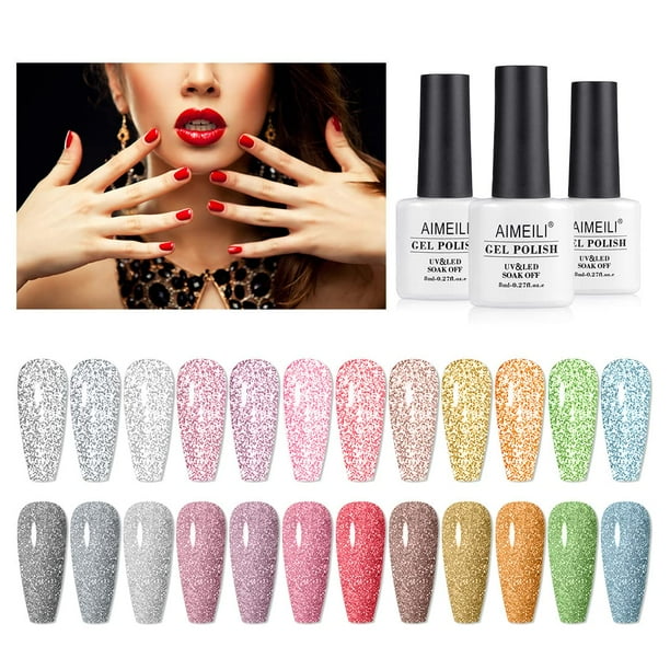 Set de esmaltes de uñas en gel AIMEILI Reflective Glitter 8 ml x12