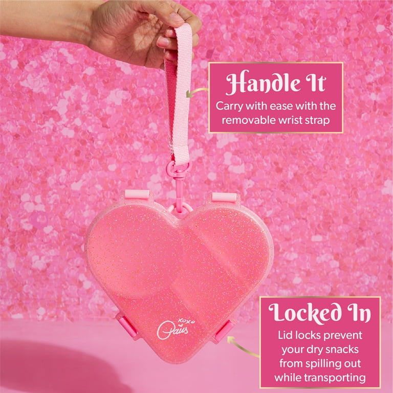 Paris Hilton Bento-Style Heart-Shaped Snack Box, Built-In Phone Stand, Removable Wrist Strap, Pink