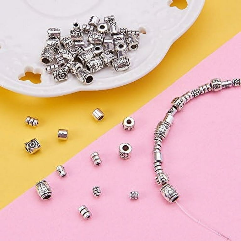 260pcs 7 Style Tibetan Spacer Beads Antique Silver Column Alloy Tube Metal  Spacers European Large Hole Loose Beads Spacers for Bracelet Necklace  Jewelry Supplies Hole: 1.5~3.5mm 