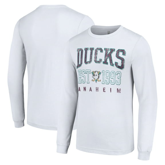Men's Starter White Anaheim Ducks Retro Graphic Long Sleeve Crew T-Shirt