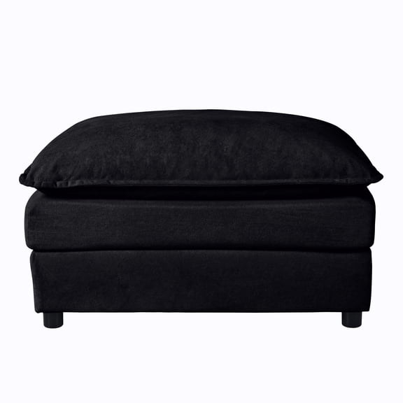 Cterwk Chenille Upholstered Ottoman with Wooden Frame, Footrest for Living Room, Bedroom, Black
